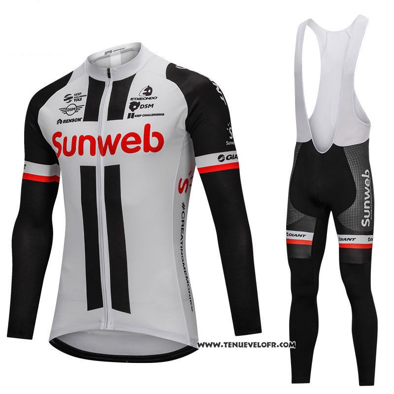 2018 Maillot Ciclismo Sunweb Gris et Noir Manches Longues et Cuissard